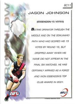2002 Select AFL Exclusive - Brownlow Contenders #BC11 Jason Johnson Back